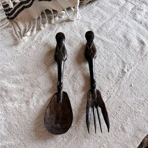 Vintage Carved Wooden Salad Servers